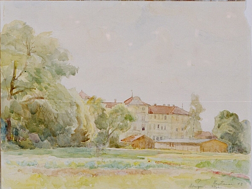 August Kutterer - Landschaft mit Herrschaftshaus und Nebengebäuden