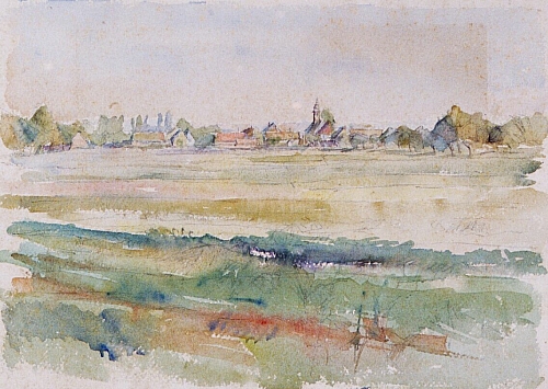 August Kutterer - Felder mit Dorf am Horizont