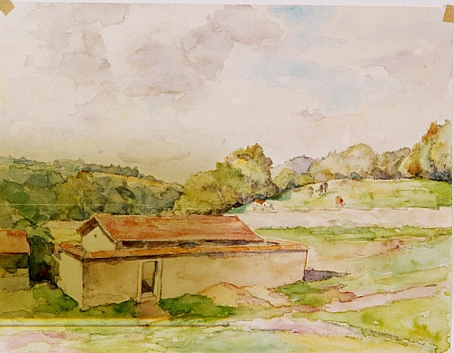 August Kutterer - Landschaft mit Kühen und Bauernhaus