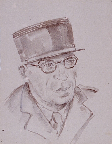 August Kutterer - Männerportrait mit Mütze und Brille