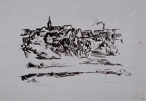 August Kutterer - Landschaft mit Dorf im Hintergrund, Blick auf das Hochgestade, Daxlanden