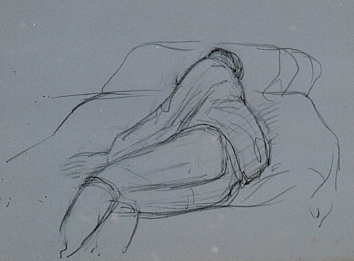 August Kutterer - Skizze einer Figur liegend auf Bett