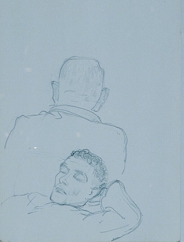 August Kutterer - Skizze zweier Männer von vorne und von hinten, Brustbilder