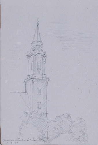 August Kutterer - Skizze eines Kirchturms