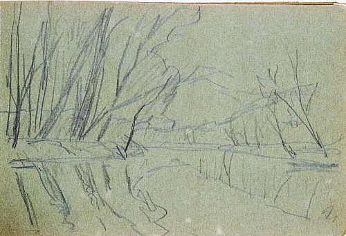 August Kutterer - Skizze einer Flusslandschaft