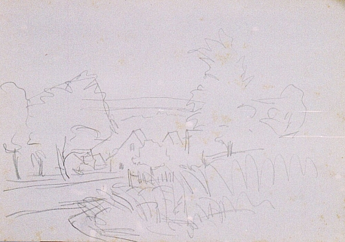 August Kutterer - Skizze eines Weges hinab ins Dorf