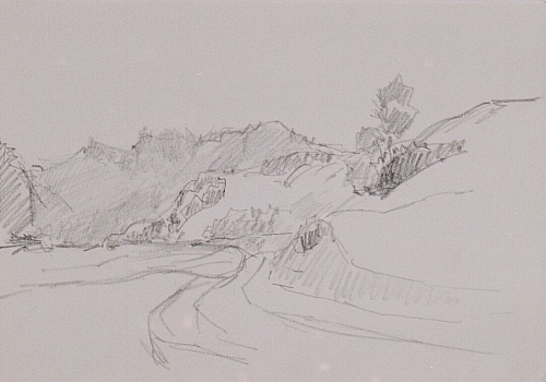 August Kutterer - Skizze einer Hügellandschaft