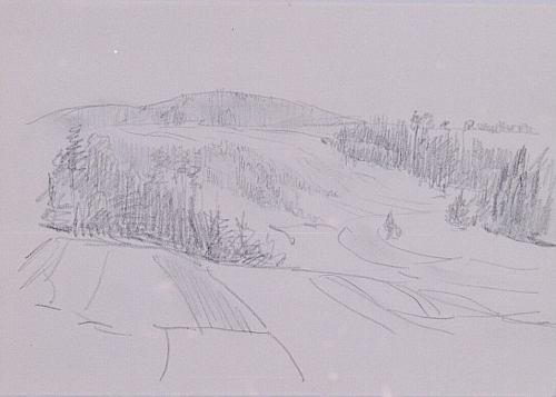 August Kutterer - Skizze einer Hügellandschaft