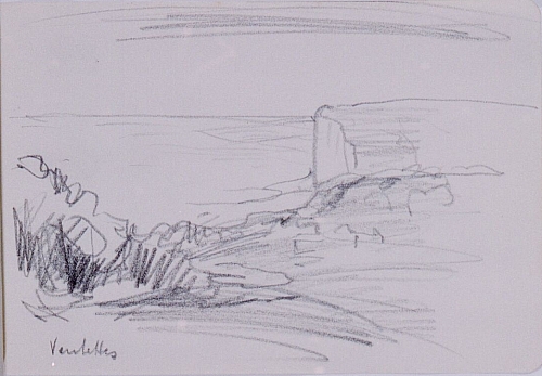 August Kutterer - Skizze einer Düne mit Felsenküste am Meer, Venlettes
