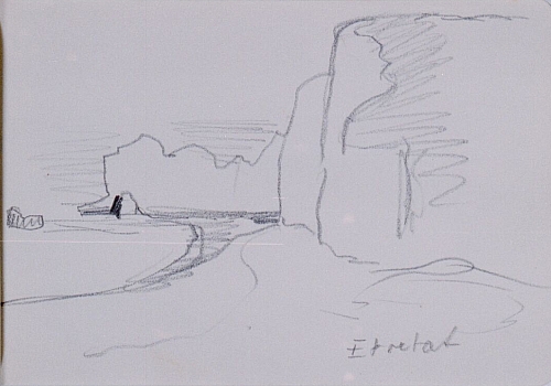 August Kutterer - Skizze eines Strands mit Felsenküste, Etretat