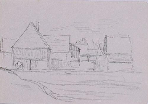 August Kutterer - Skizze eines kleinen Dorfes