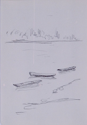 August Kutterer - Skizze dreier Ruderboote im Wasser