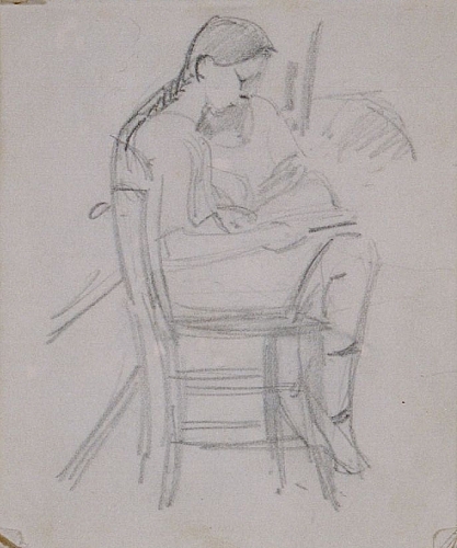 August Kutterer - Studie eines Mädchens im Profil, sitzend auf einem Stuhl und lesend