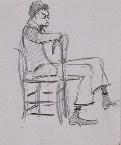 August Kutterer - Studie einer Person im Profil auf einem Stuhl sitzend
