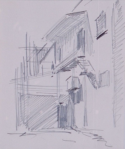 August Kutterer - Skizze eines eines Hinterhofs