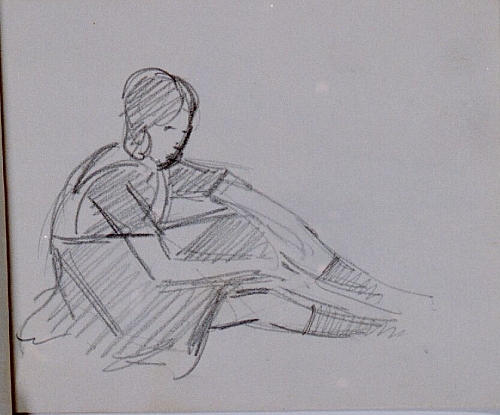 August Kutterer - Studie eines Mädchens auf dem Boden sitzend im Profil