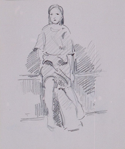 August Kutterer - Studie eines Mädchens auf einer Mauer sitzend