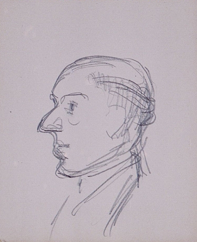 August Kutterer - Skizze eines Selbstbildnis im Profil, Kopfbild