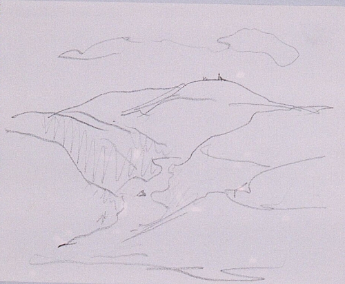 August Kutterer - Skizze eines Flusses zwischen Hügelkette