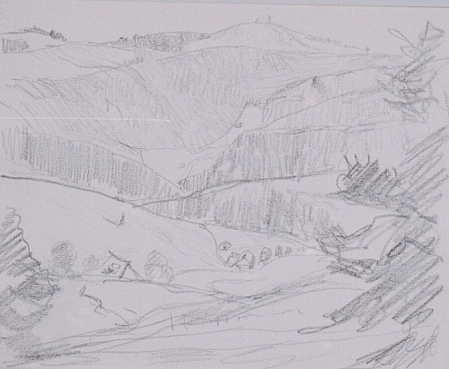August Kutterer - Skizze einer weiten Hügellandschaft