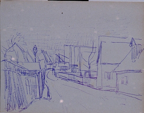 August Kutterer - Skizze einer Dorfstraße