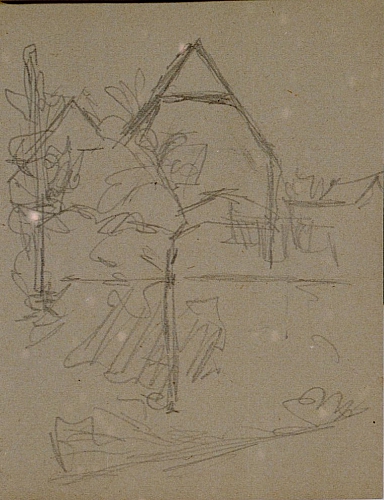 August Kutterer - Skizze eines Bauernhauses an Hanglage