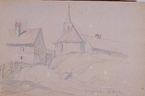 August Kutterer - Skizze eines Dorfeinganges, Greggenhofen