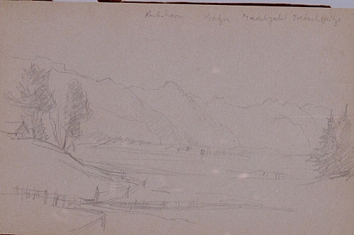 August Kutterer - Skizze einer weiten Landschaft mit Bergen