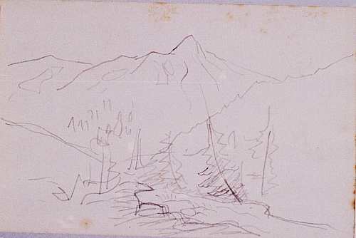August Kutterer - Skizze einer Gebirgslandschaft mit Flusstal