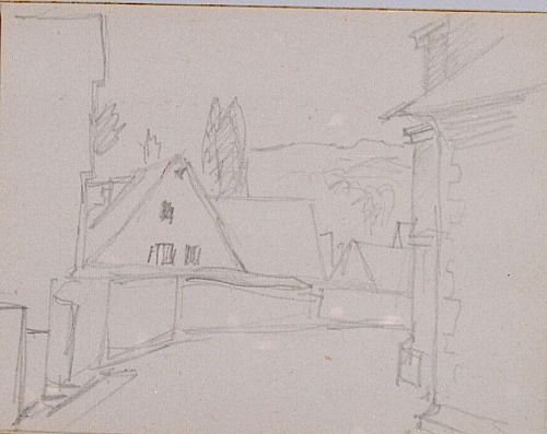 August Kutterer - Skizze einer Dorfstraße