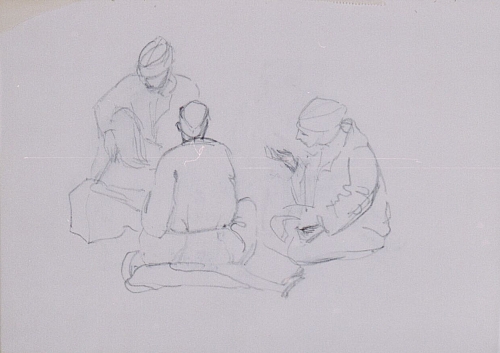 August Kutterer - Skizze dreier Männer sitzend