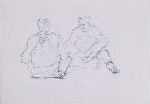 August Kutterer - Skizze zweier Männer sitzend
