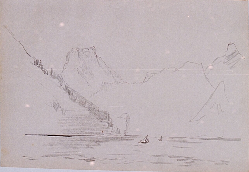 August Kutterer - See mit Segelbooten umgeben von Bergen