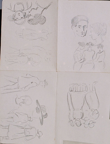 August Kutterer - 4faches DIN A4 Blatt mit skizzen von Männern und Frauen