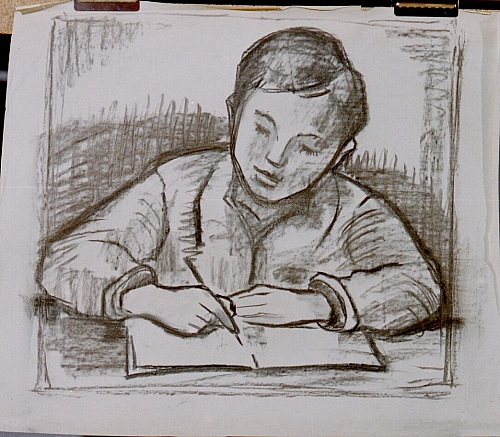 August Kutterer - Junge beim Schreiben
