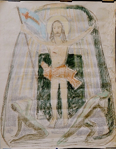 August Kutterer - Christus mit Fahne und zwei Gestalten