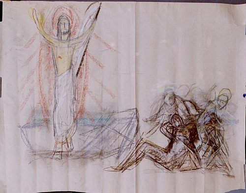 August Kutterer - Christusfigur mit Boot und Gestalten
