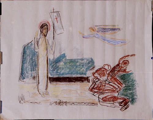 August Kutterer - Christus mit Fahne, Engel und Gestalten
