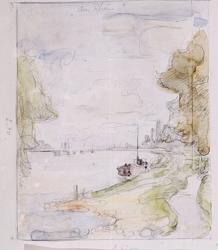 August Kutterer - Uferweg an einem Fluss, Rhein