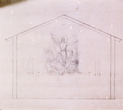 August Kutterer - Skizze einer Kapellenwand mit Christusdarstellung