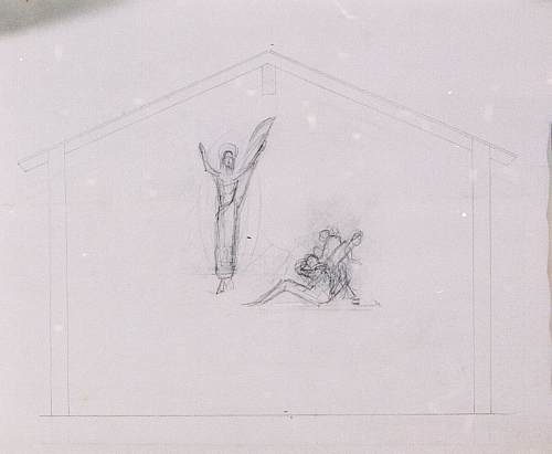 August Kutterer - Skizze einer Kapellenwand mit Christusdarstellung