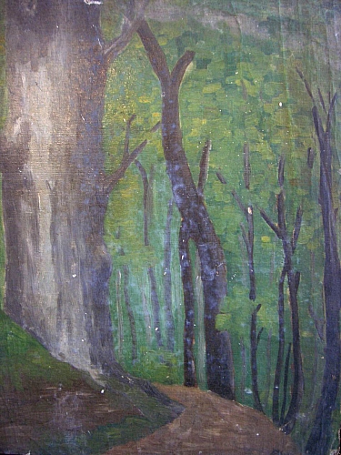 August Kutterer - Waldweg zwischen hohen Bäumen