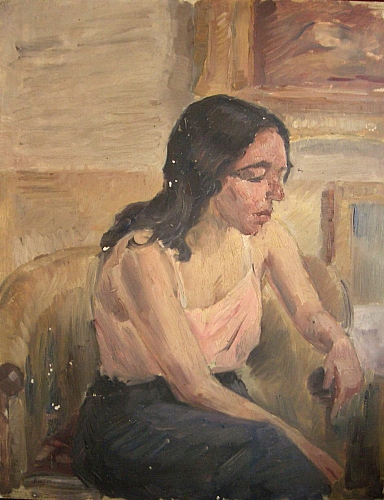 August Kutterer - Portrait einer jungen Frau im 3/4 Profil sitzend