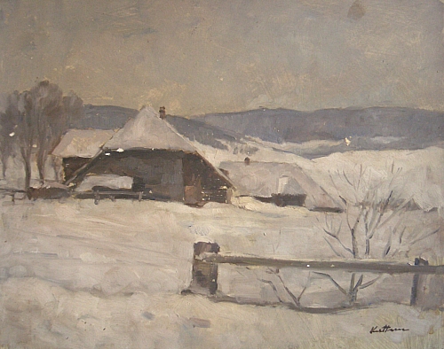 August Kutterer - verschneite Landschaft mit Bauernanwesen