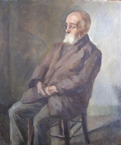 August Kutterer - Portrait eines älteren Herren auf einem Stuhl sitzend, 3/4 Profil