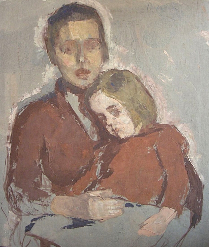 August Kutterer - Frau mit Kind auf dem Schoss, sitzend, Brustbild