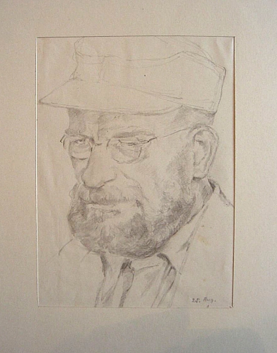 August Kutterer - Portrait eines Mannes mit Brille, Blick nach unten, Baccarat