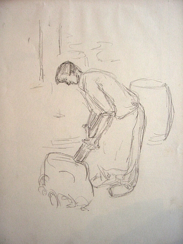 August Kutterer - Skizze eines Arbeiters mit Schürze