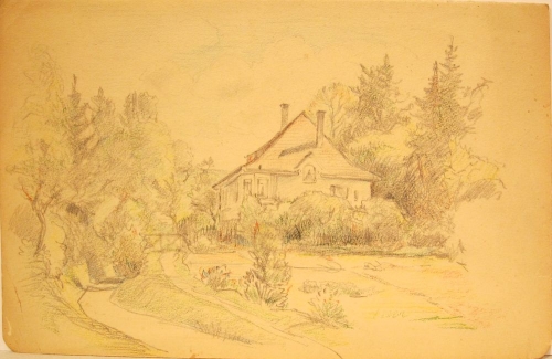 August Kutterer - Haus im Garten mit Bäumen