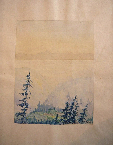 August Kutterer - Künstler Reisch: Landschaft mit weitem Blick über Tannenwald und Hügel
<br>